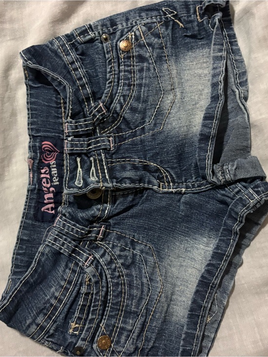 Angels Pants - Angels Denim Jean Shorts in Dark Blue with Pink Logo